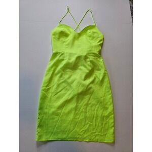 Kendall + Kylie Mini Dress Womens 0/2 Neon Yellow Strappy Sweetheart Neckline